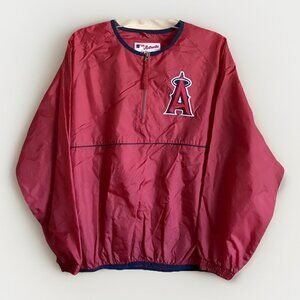 Vintage Majestic LA Angels Quarter Zip Windbreaker Jacket Red XL MLB